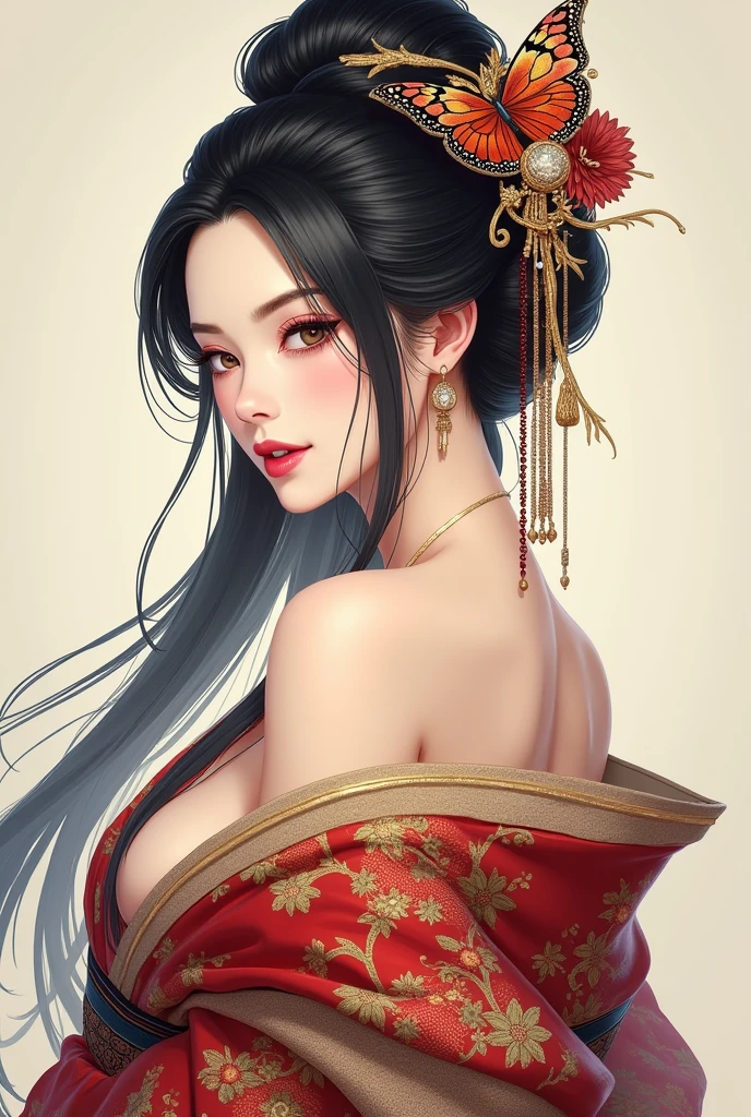 Woman, 30 years, kimono, red lips, closed eyes, seductive, lying down, depth of field, motion blur, from above, bokeh, UHD, masterpiece, textured skin, super detail, high quality