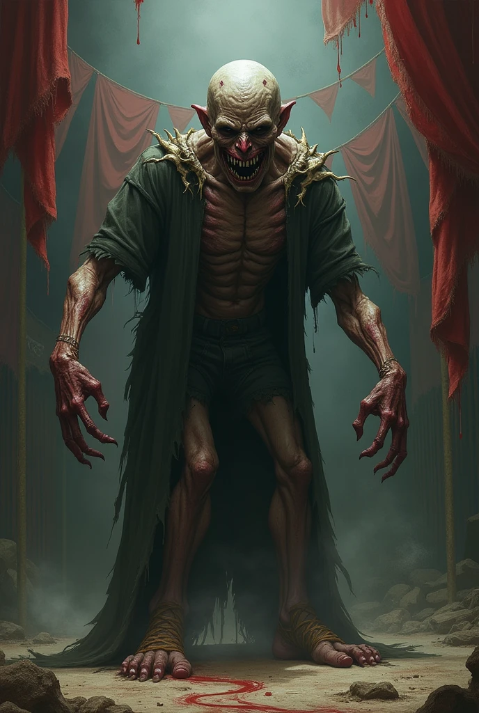 monstrous, Beautiful, Masterpiece, Best quality, perfect lighting, NSFW, monster smile with crooked fangs, mask covering eyes, Very skinny, disproportionately long arms, head of a vulture, scruffy dirty feathers, A sinister aura, something, chained, deity, cultist clothing, full body