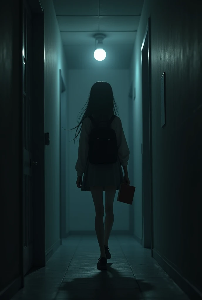 With a low light atmosphere , relied only on a light bulb flashing in the middle of the hallway. devi, the girl with mature palm skin , and the hair that was long down to her neck , she had to go through a dark lonely hallway .
She carried her black backpack , and the hand carrying the book he bought before . Berjalan pelan lah devi, with an atmosphere that made her start to cringe a bit . Every step of her , she was only able to hear the sound of her laced shoes .