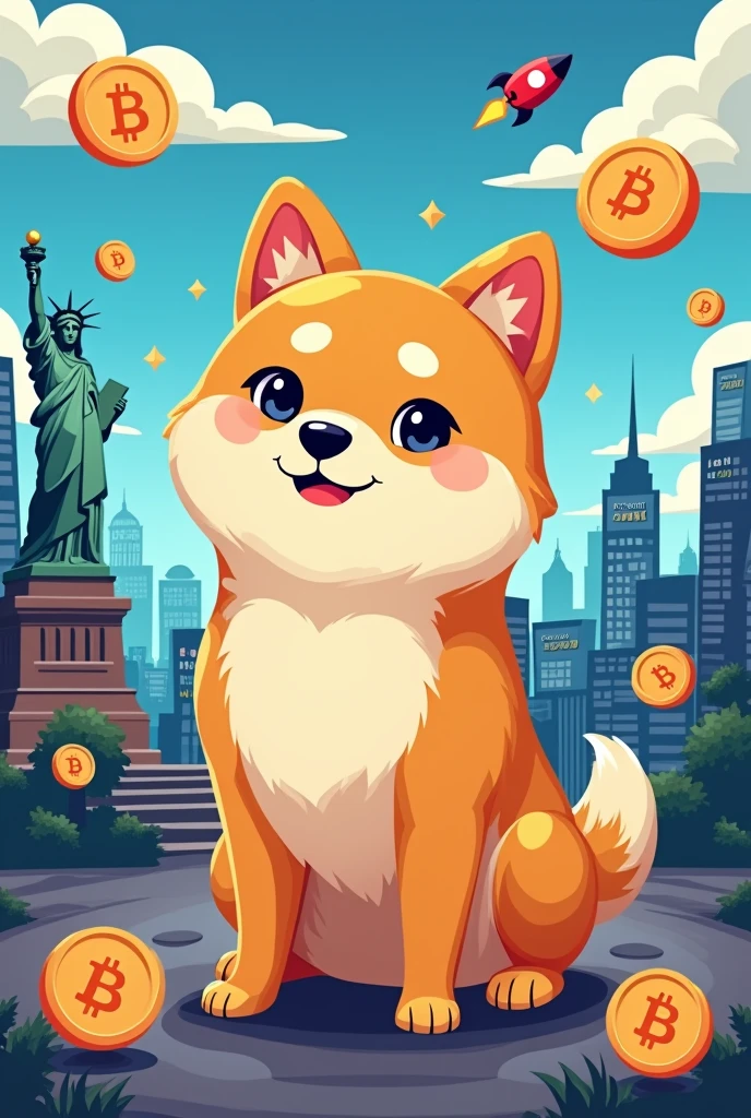 Create an image of a doge dog with cryptocurrency in the USA