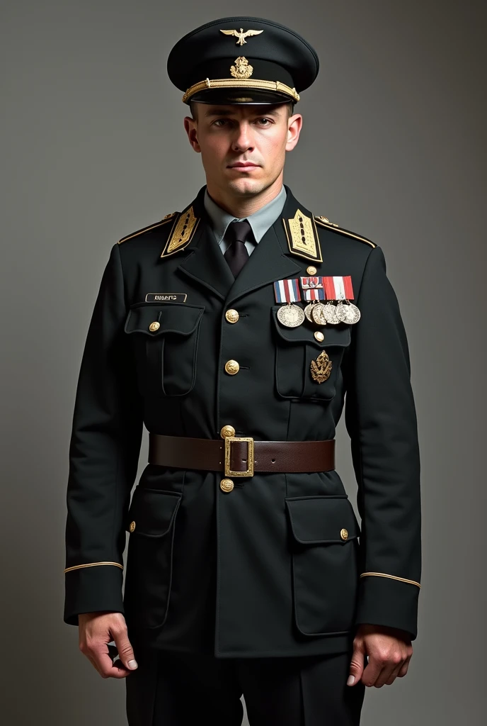 (best quality,highres),young David Gandy dressed as a sexy military policeman,modeling career,sharp jawline,intense gaze,well-groomed eyebrows,sculpted cheekbones,perfectly styled hair,strong muscular build,sleek tailored police uniform,fitted with shiny buttons and badge,glistening black leather boots,determined and confident expression,posing with one hand on hip,sexy smoldering look,stand against a dark urban backdrop,contrast between calmness and intensity,subtle hint of danger,soft evening light illuminating the scene,creating dramatic shadows and highlights,vivid colors with a slight desaturated tone,creating a cinematic aesthetic