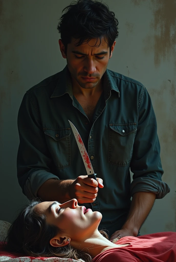 crazy, Horror, 70-year-old male, Naked with a bloody apron, Bloody woman. A man is splitting his head with a machete. Human heads traded in traditional markets, On the table, Human trafficking, Bleeding, female head, Beautiful Face, ((close your eyes)), Bleeding, Traditional market background, Realistic, 4K, Nikon, Horror, Public Market, beautiful asian face