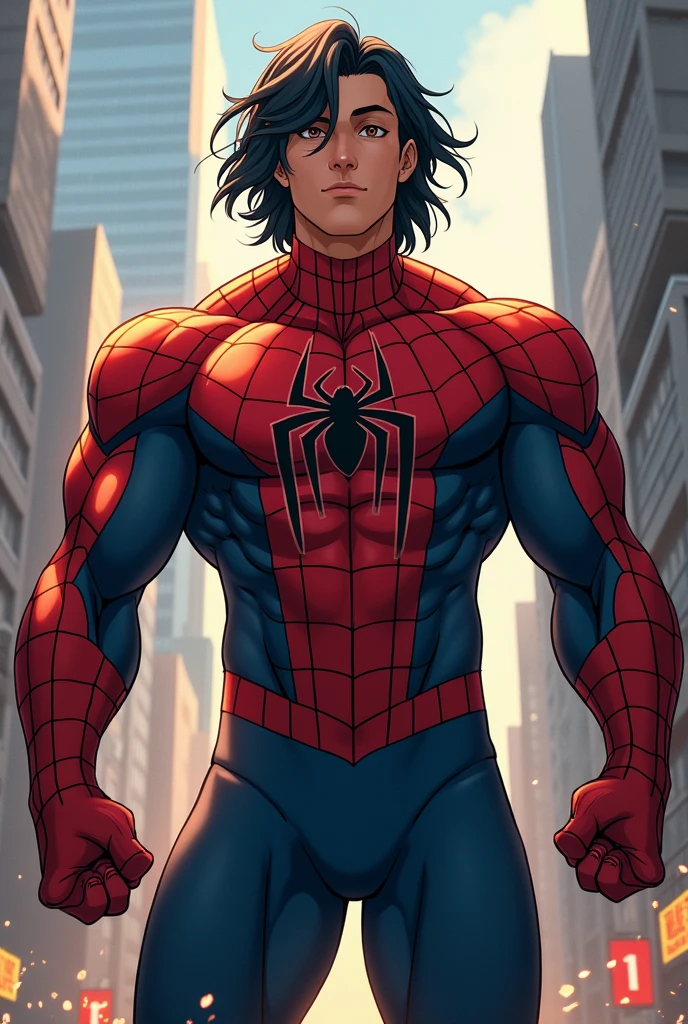 Create a spiderman with wavy black hair