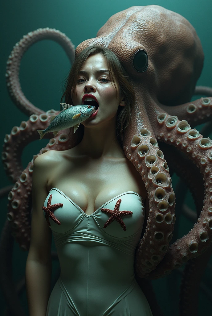 A hyper-realistic, highly detailed, and high-resolution 16k, Jennifer Lawrence, trapped in a science lab, her clothes is ripped, her fit body is wet, she is in distress getting fucked by a a monster, tentacles all over her body, tentacles all around her, tentacles around her neck, she's screaming in fear, she is their prisoner, tortured, she is wet, she is scared, she is covered in semen, semen drips from her lips, her face is dripping with semen, milk all over her, tentacles holding her down, her legs tied together, struggling , no escape, screaming, facefuck, chained, clothes ripped, struggle, she's wearing boots