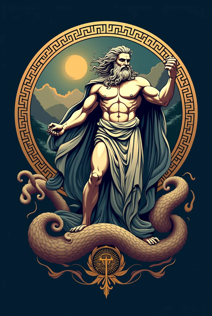 Create an artistic tshirt design for back and front it should be premium looking, higest quality avaliable, 1500px wide or 1995px tall, the design should include greek mythologies