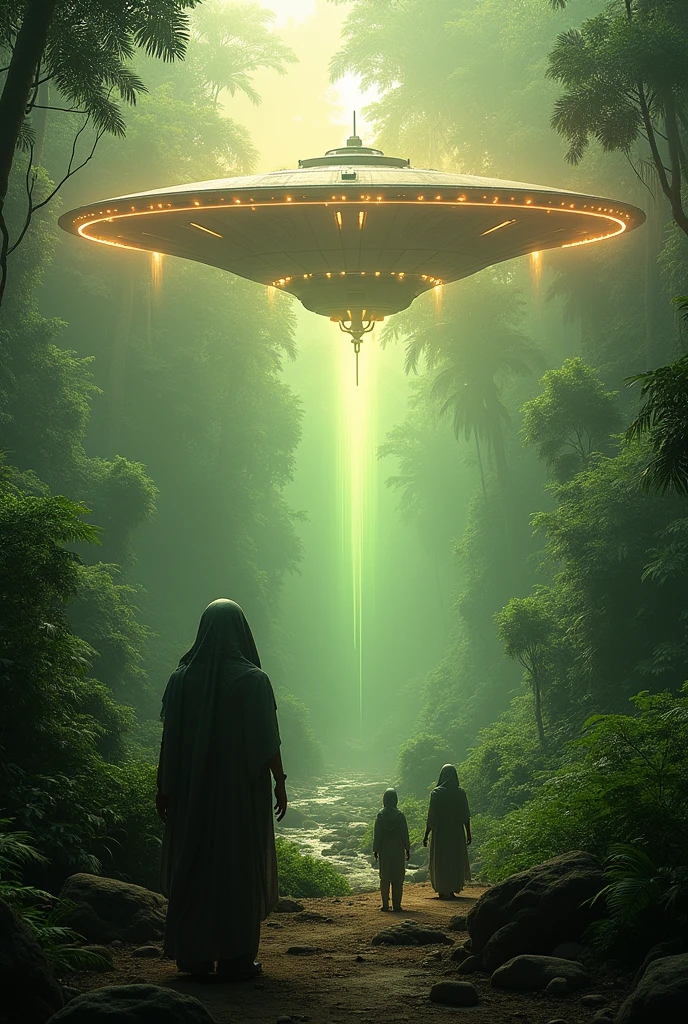 Amazon and an alien ship and a giant speaker and aliens - SeaArt AI