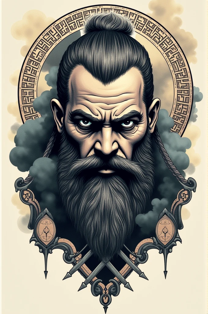 Tattoed Santa Claus with muscular arms uncovered and tattooed, cheio de presentes ao seu redor, super realismo, gothic style, fundo branco