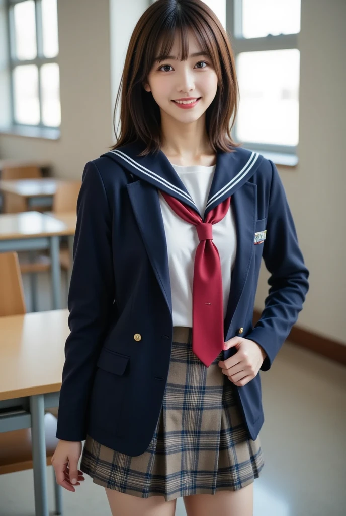 (  happy expression:1.26)、  RAW photos 、(((The ultimate full-body beautiful photo)))、((  growing skin))、  1 girl、  beautiful girl 、Bright expression、((  brown hair))、 ( Women's college uniform  :1.5)、  red tie uniform  , dark blue closed blazer for  standing in a school classroom, SWEATSHIRT GIRL 、  wearing a plaid pleated skirt 、View from the floor、(  long socks or pantyhose sweatshirt)、(  photo flipping through your own skirt by the office window  )、Big Breasts、 feet 、 squat、  panties、((  very detailedな))、hyper Genuineistic, Genuine, (  perfectly detailed face )、()、(Finger detailing)、( excellent anatomy)、  image like the picture 、最  High Quality  、  very detailedな、  film light  、 Intricate depiction using 3 tentacles 、  is high definition 、  very detailed))、  detailed background、8 QHD、  DSLR Camera 、Soft light、  High Quality  、  film grain 、  Fujifilm xt3  、  Shallow Depth of Field  、 Natural Soft Light 、Kamimei、  standing、((( full body shot))),(((( full body shot))),(((( full body shot))),(((( full body shot))),(((( full body shot))),(((( full body shot)))