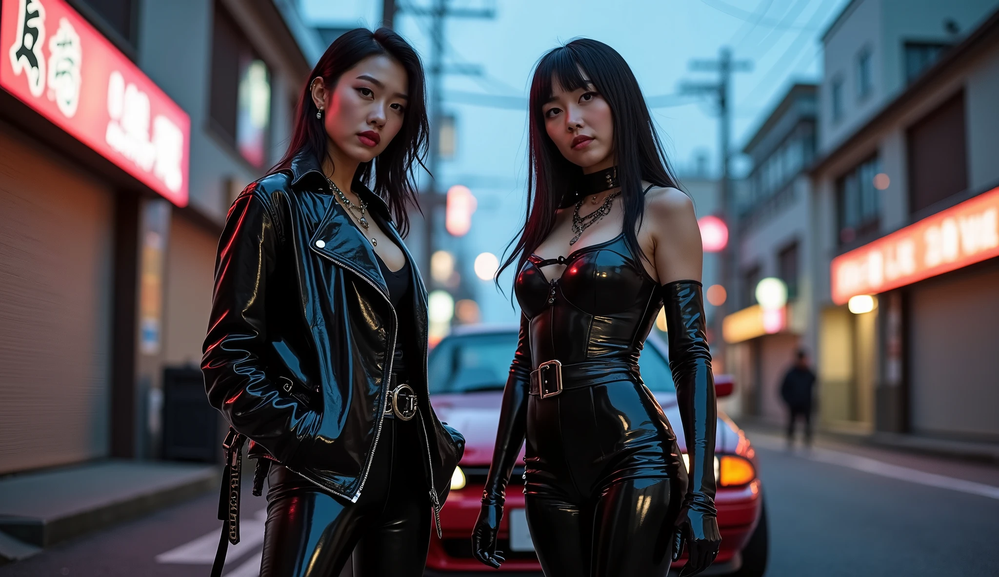 Reika Shimohira、Gantz、Reika Shimohira、beautiful face、1 girl、big breasts、elegant adult woman、beautiful woman、GANTZ、outstanding style、No exposure、full body suit、full body fit suit、luster、night、city、Japanese sword