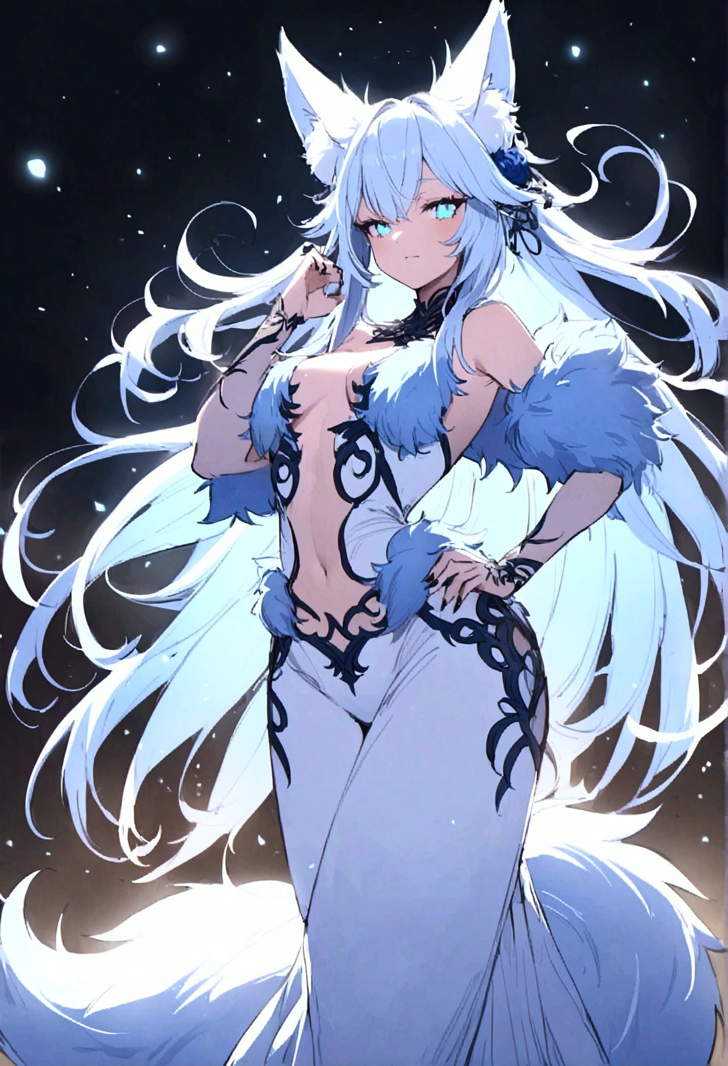 fox Light blue hair beast girl indigo fur fox beast girl