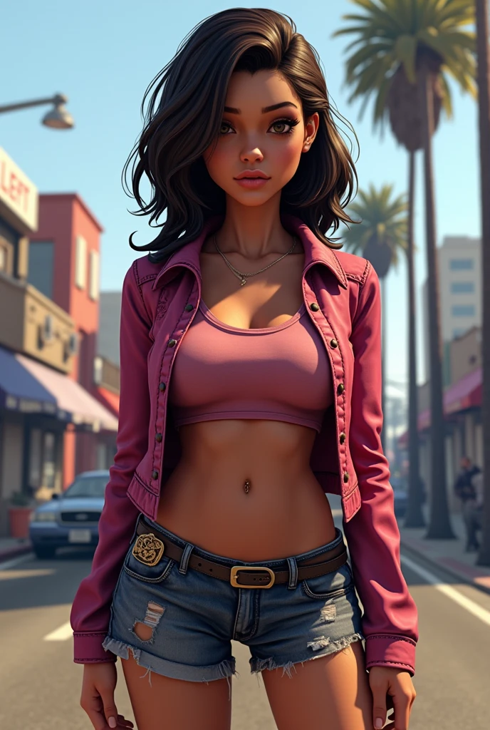 (obra-prima), (melhor qualidade), (ultra-detalhado), (corpo inteiro: 1.2) ???? loli garota negra, crop moletom aberto na frente, Torn pants, (no blouse), pose natural de corpo inteiro, sorriso claro, corpo inteiro, :3, cabelo multicolor, enrolado, encaracolado, crespo moderno, Modern accessories, fundo tom pastel , colorido e simples.