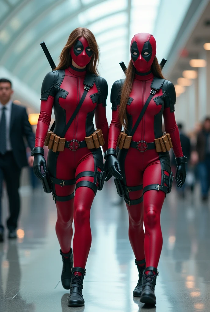 two teenage latina in a convent showing off their huge assets, deadpool bodysuit, huge tits