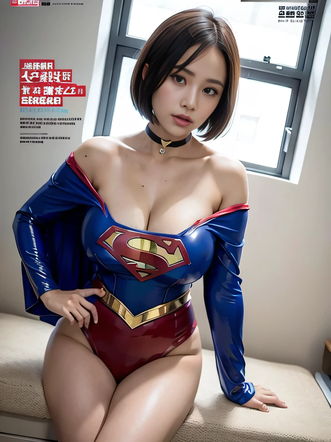 masterpiece、Rubber Supergirl Costume、Short Hair、Hospital operating table、Crisis situation、Big and ample breasts、looking at the camera、Shiny、Off the shoulder、choker、Long sleeve、exy poses to seduce、Sweaty skin、Model body type、Alluring、charm、Enchanting、Abused、test subject、victim、Wild、Photorealistic、latex、Expose your belly、athlete、High leg、Photo magazine cover、Cape、Beautiful Abs、wallpaper for pc、