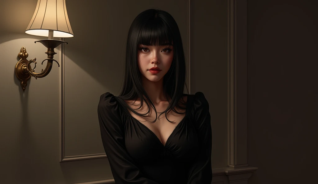 flux,Prompt: 1girl,solo,milf,dark_skin,,mature_female,seductive_expression,dress,black_hair,,(masterpiece,best quality,detailed, detailed_face .Sexy),cleavage,skindentation,full sleeves dress,blunt hair bangs, straight hair,dark skin,black dress,big breasts,thick,upper body
