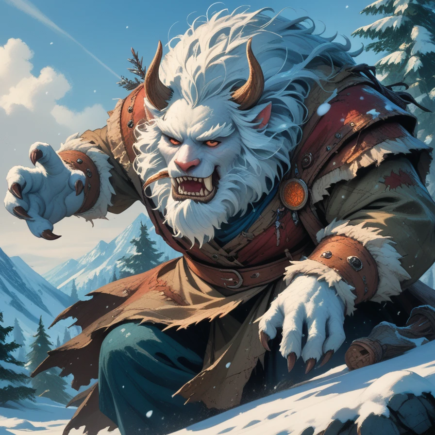 A SCARY Yeti monster, masterpiece,  amazing art, DnD, dungeons and dragons art, snow yeti, 