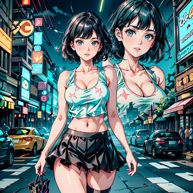 (((1girl))),((mature woman, beautiful brown hair, combed back, straight-haired girl)),
(gigantic breasts:1.4),(((brown straight hair:1.35,colored inner hair,ear breathing,long hair))),(((pink eyes:1.3))),intricate eyes,beautiful detailed eyes,symmetrical eyeat)),(((lustrous skin:1.5,bright skin: 1.5,reflective skin,shiny skin,very shiny skin,shiny body,plastic glitter skin,exaggerated shiny skin,illuminated skin,wet legs))),delicate detailed fingers,detailed body,human hands,(detailed face),
sexy,slutty,seductive,erotic,(((nsfw))), succubus, detailed ram horns, elf ears, jewelry, reflective jewelry, diamond earings
zettai ryouiki,revealing clothing,show skin,((rave mini-skirt,visible thong straps,white loose tank top with an pop art print)),((wet clothes,intricate outfit,intricate clothes)),
(dynamic pose:1.0),embarrassed,(centered,scale to fit dimensions,Rule of thirds),
cyberpunk city by the ocean at night, with bright neon signs and dark stormy clouds and puddles, scenery:1.25,
highres, sharp focus, (ultra detailed, extremely detailed), (photorealistic artwork:1.37),(extremely detailed CG unity 8k wallpaper),((synthwave background theme)),(((vibrant colors))),(intricate background),(masterpiece),(best quality),