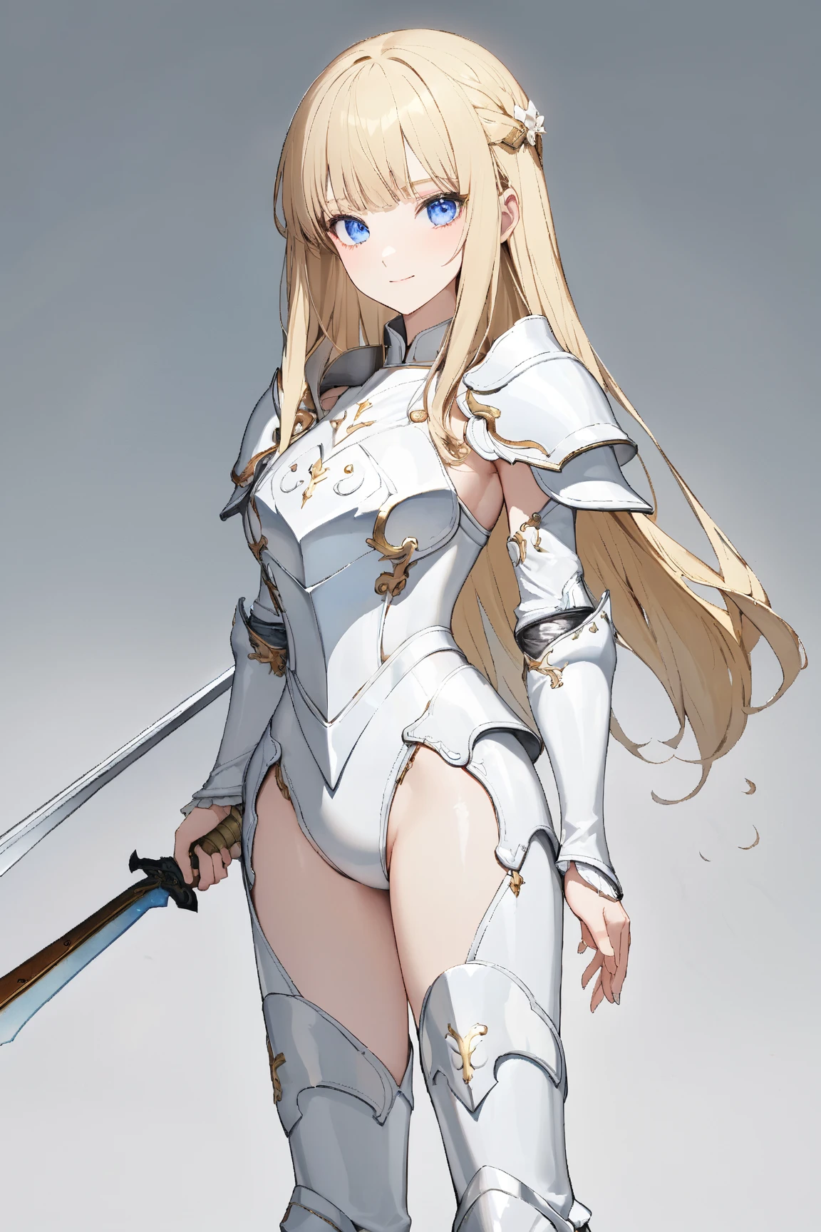 16k works,Highest quality,18-year-old,No background.White background only,whole body、Kneel,Dynamic and sexy pose, One person, Beautiful Face,, Symmetrical eyes, Perfect body, Good balance、 Perfect body、Western Armor、knight