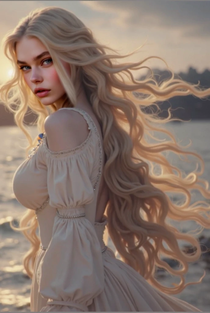 A full-length woman with a wreath on her head and a beautiful necklace,  (melhor qualidade,4k,8k,Altas,master part:1.2),ultra-detalhado,(Realistic,fotorrealista,photo-realistic:1.37),Monochromatic watercolor:1.2,escala de cinza:0.9,Tranquil courtyard,cores suaves,piscina serena,flores vibrantes florescendo,atmosfera tranquila,sol abafado,Brisa suave,rippling water,serenidade,tons suaves,sombras sutis,Textured watercolor strokes,ambiente tranquilo,folhagem exuberante,harmonious composition,delicate petals,quietude,relaxed atmosphere,calma,tons terrosos,Tranquil Haven,Fuga serena,paleta moderada,dim lighting,Reflective surface,Natureza sussurrando,Tranquil Getaway,dreamlike quality,retiro calmante,ambiente calmante,melancholic mood.