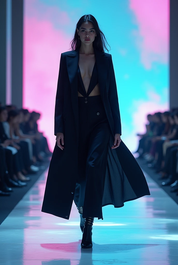 Fashion show runway、(highest quality, 8K, masterpiece, )Model in the spotlight