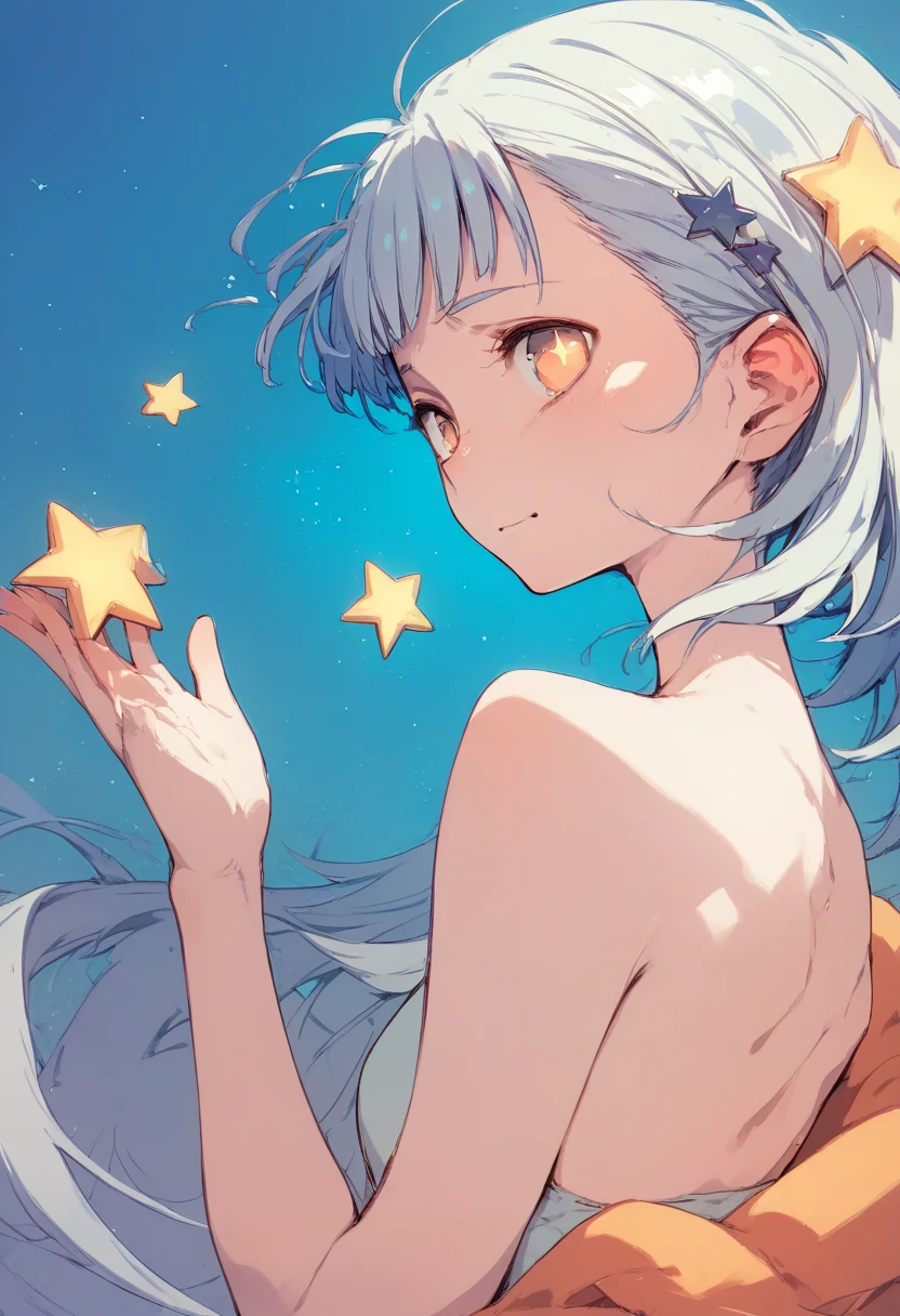 (masterpiece), (best quality), (official art, extremely detailed CG unity 8k wallpaper), (highly detailed), ((absurdres)), nsfw, nude , mature female, bad-girl, from the front, slender, slim waist, ivory skin, (starry sky:1.2),(shooting stars:1.2),(galaxy:1.23), (wind blows:1.3),
