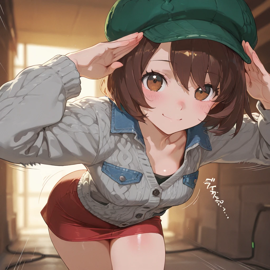 masterpiece, best quality, great quality, very aesthetic, absurd, latest, scenery, anime screenshots, anime coloring, 748cmstyle, expressive, 

break, one girl, gloria,pokemon,brown eyes,short hair,brown hair,bob cut,small breasts,grey cardigan,red skirt,green headwear,cable knit, Depth of field bloom, hands behind back,



 blush,(body blush:1.5), look at viewer, saggy breasts during pregnancy,Thighs,Big Butt,Small waist,( plump :1. 3）、


Small character prism, face close-up, shot from the side, beautiful girl smiling facing the screen, only daughter, prism patchwork, adventurer's items, adventurer, denim jacket, salute pose, prism color adventure destination background,

break,depth of field, cinematic lighting, motion blur, speed lines, (Sound effects:1.3)、

break,masterpiece, best quality, amazing quality, very aesthetic, absurdres, newest,scenery