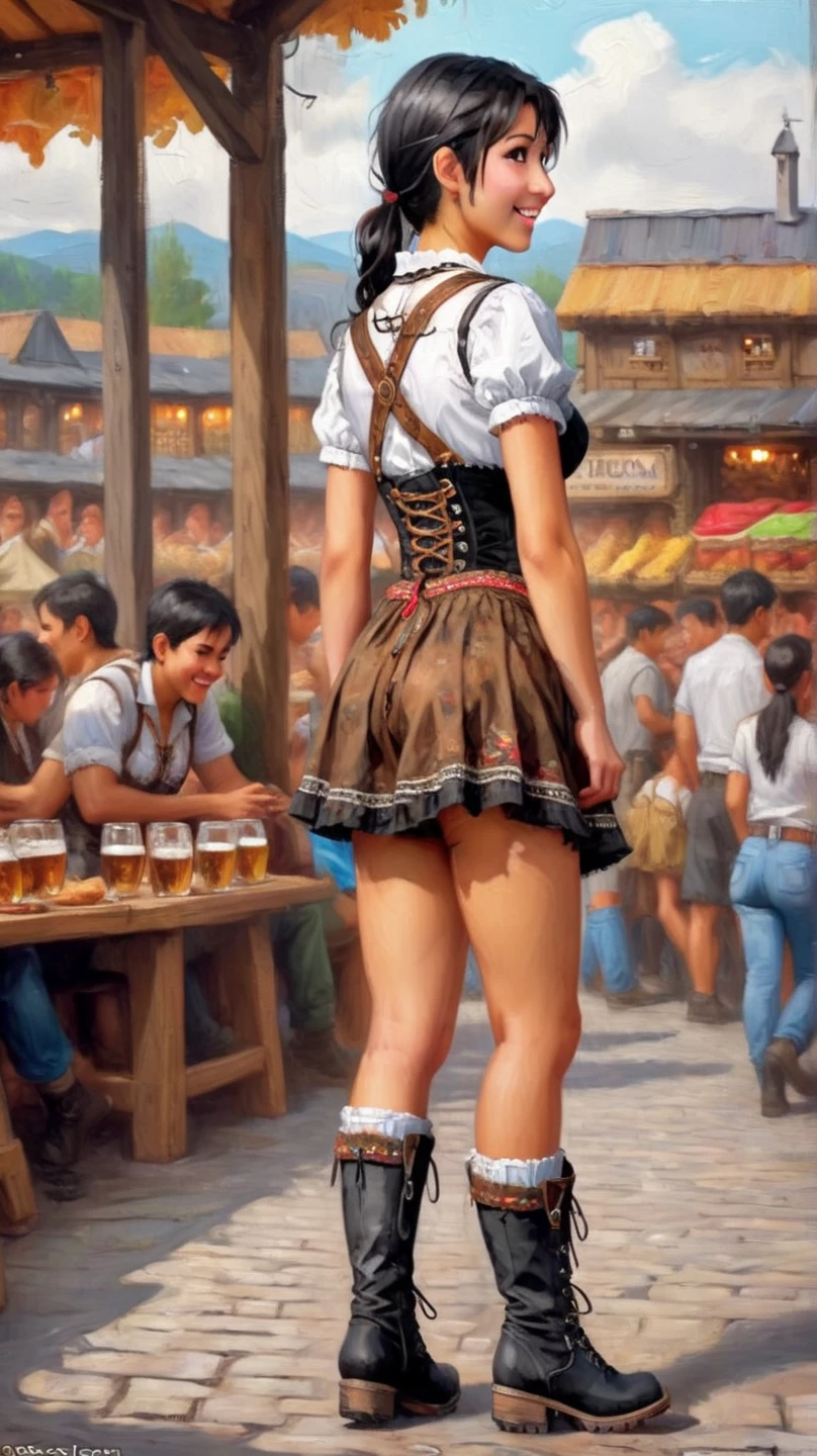 insanely detailed,1girl, gigantic breasts, arms behind back, shackles, restrain ,happy tears, , sweat, gleaming skin, hold in mouth, gag stick, saliva, ponytail, juice, outdoors, leaning forward, towing pony cart, public, photographer, foreground, crowd