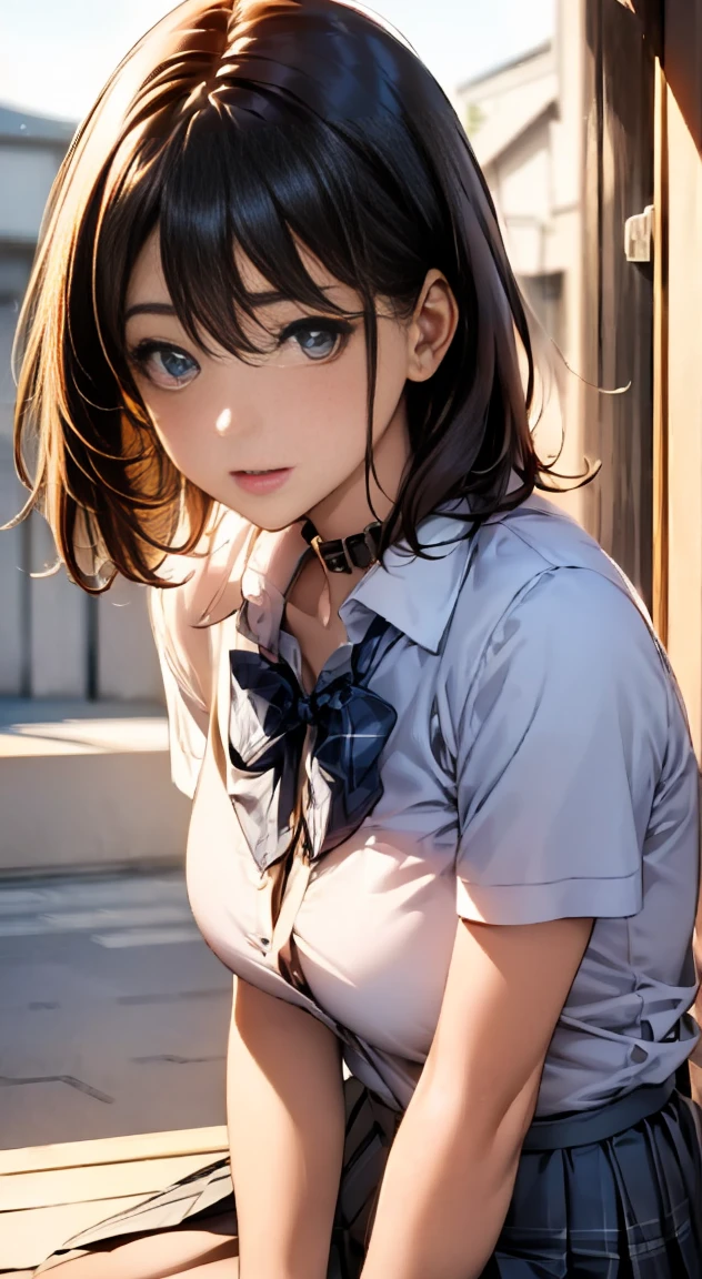 full head-to-shoulder portrait, soft natural lighting, Cute student model: smooth soft skin, symmetrical, natural skin texture, soft lighting, wearing school uniform with collar, detailed face, photorealism, soft pastel colors sparkling, looking into the camera, photorealistic painting, sharp focus, 8k, perfect composition, trending on artstation, award-winning photograph, unreal engine 5, cinematic smooth, intricate detail, studio photo, highly detailed. simple background.