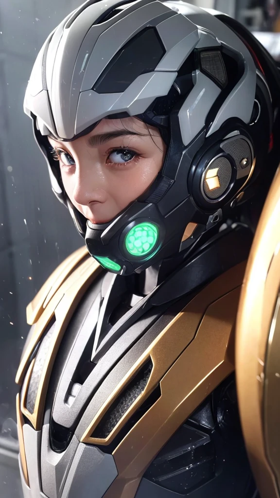 最  High Quality  非常に  Details,   Details,   High Quality  , 最  High Quality  ,   is high definition , 1080P,   hard disk  , beautiful,(War Machine),( Perfect Headgear  ),See the whole picture,beautifulサイボーグ女性,  mecha cyborg girl,BATTLE MODE,Mecha Body Girl　  8k Dark Green Body Armor  　Gross　Middle-aged woman　Sweaty face　Droopy eyes　smile　 Short hair on the side of the uniform 　  Gas Mask with Extended Nozzle  　  boyish　((  steam coming out of her head ))　 My hair is wet with sweat　  black hair ,  Steam coming out of the mouth 　  bed　  Does Not Expose Skin Under Face  　