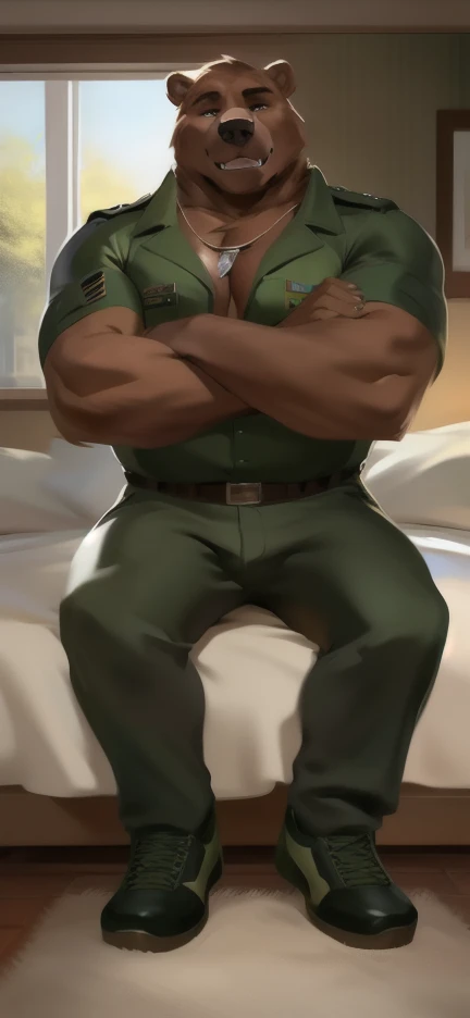 1man, masterpiece, best quality, (tribal sumo wrestler), from above,wet skin, dark skin, short dark olive green hair, lean body, olive green loincloth, brown wristbands, barefoot, laying down, bobbed hair, bedroom,bokeh, bed sheets, homoerotic, hazy