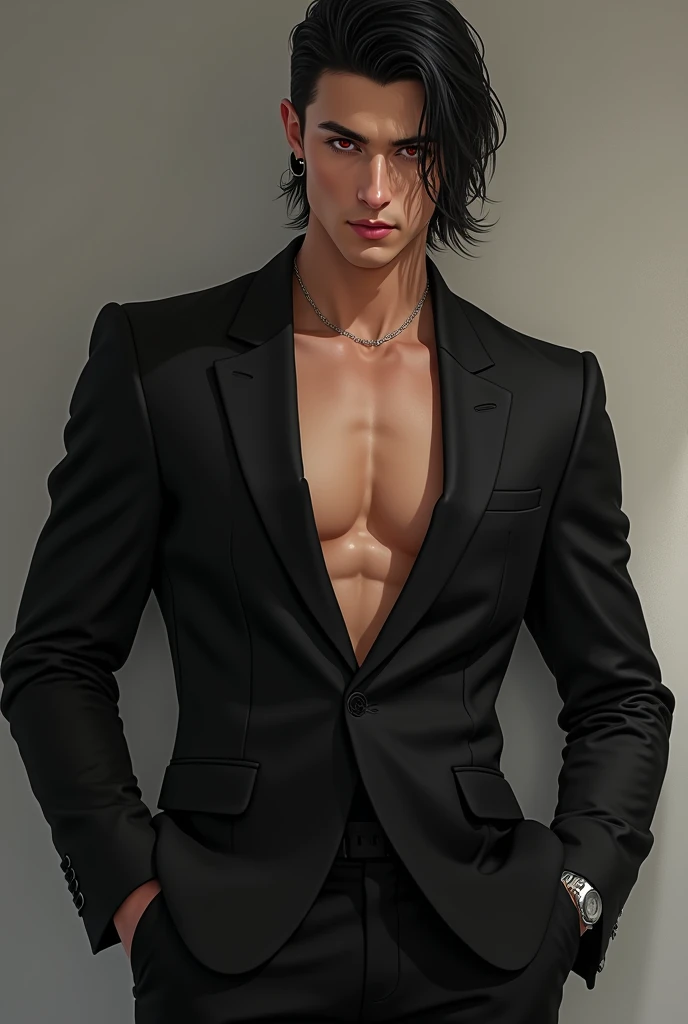 1 man, dark skin, long dark blue hair, square glasses, green eyes, hand in pocket, black pants, dragon ball inspired, intricate details, dynamic pose, dramatic lighting, cinematic composition, hyper-realistic, 8k, photorealistic, masterpiece, high quality