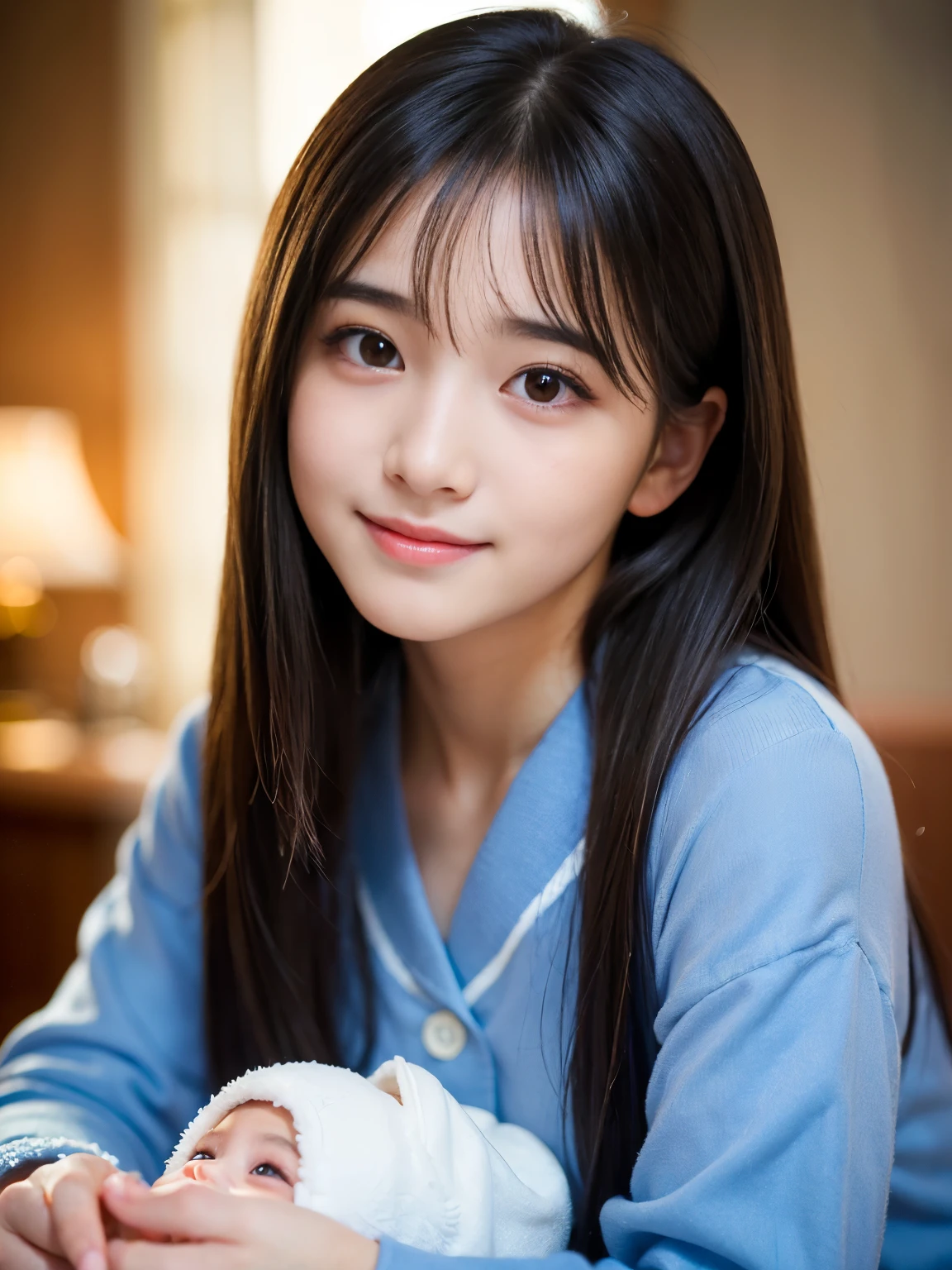 (Best-quality, Masterpiece, Ultra-High-Resolution, (Photorealistic:1.4), Raw Photo, depth of field, professional lighting, perfect anatomy, extremely details), 1girl, 15-years-old, the most famous Japanese idol, ((In luxurious-room, detailed luxurious-room)), (((wearing luxurious clothes with luxurious-design))), (extremely cute face like the most popular Japanese idol, (extremely cute and extremely big eyes), extremely beautiful skins), extremely beautiful hair, extremely cute long-eyelashes, extremely cute lips, looking at viewer, innocent smile