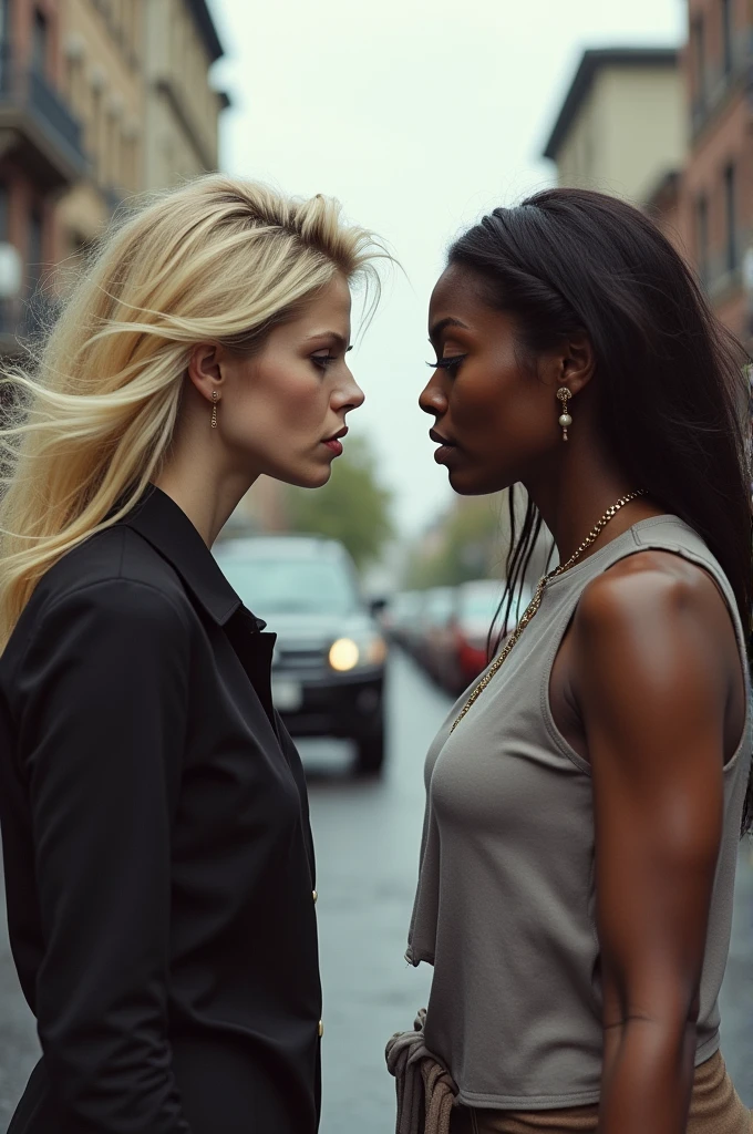 Very skinny white woman humilliated by a strong short black woman