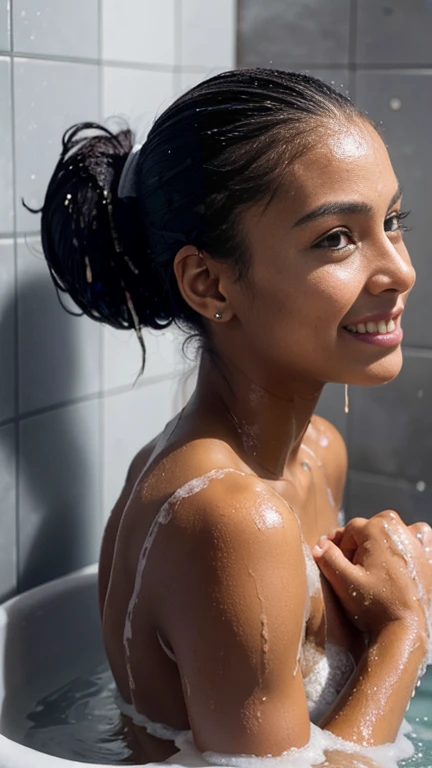 Young girl taking shower