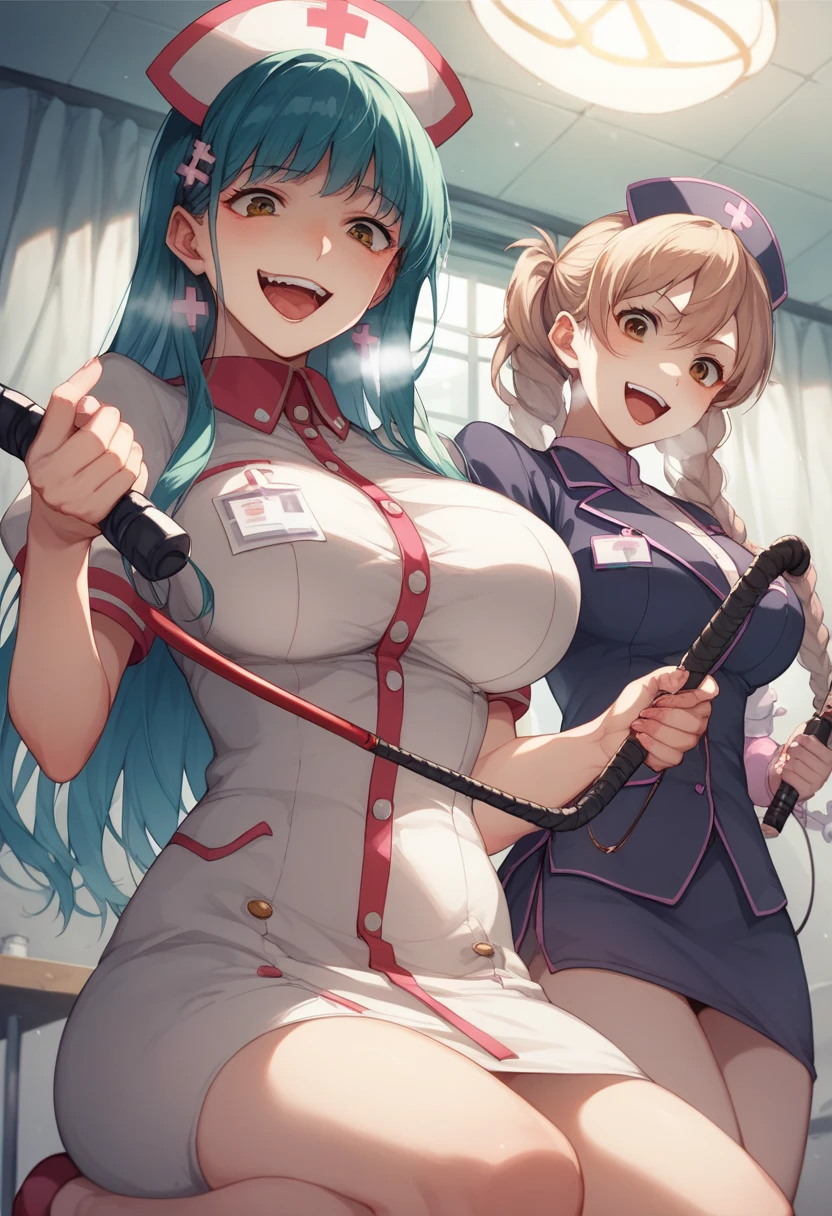 (((Aqua and megumin kissing in a sexy white nurse outfit))) in a white nurse outfit with a short and raised miniskirt (((having vaginal sex with a man))), happy faces, innocent looks, big breasts, buttocks medium-sized, short and raised miniskirt, no panties, naked vagina, naked breasts, white transparent lace stockings, heels, vagina vagina, abundant semen dripping from the vagina, (((2 girls))), (((aqua and megumin kissing ))), vaginal sex, vaginal sex, vaginal sex in the hospital, thighs, detailed vagina, penetration, (((different positions))), aqua and megumin, naked breasts, abundant semen dripping from the vagina, vaginal sex, hospital , white nurse suit, sexy, details,