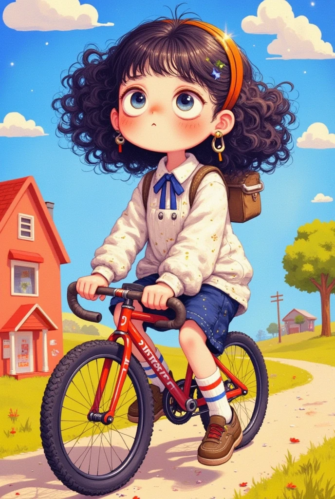 a girl riding a bicycle, cartoon style, cute expression, vibrant colors, whimsical atmosphere, dynamic pose, detailed rendering, soft lighting, smooth brushstrokes, delightful and playful scene, 1girl, high quality, 4k, detailed, masterpiece, photo-realistic, vivid colors, dynamic composition