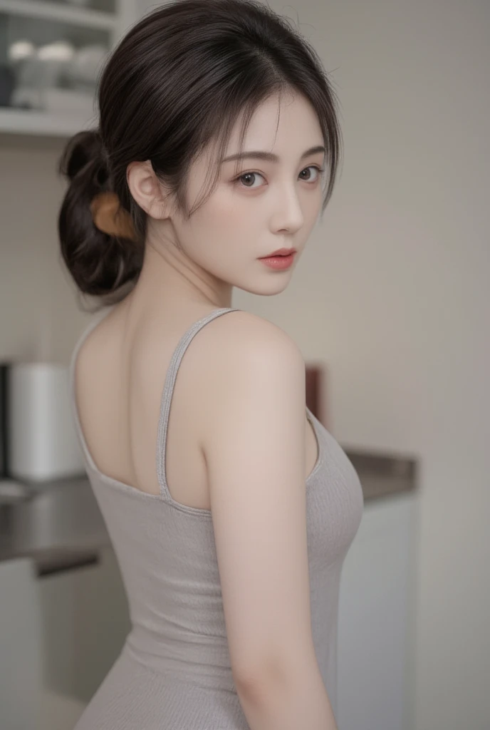 Super slender Japanese beauty, Carafe woman in gray underwear standing in kitchen, photo by Lena Alexander, trending at CG Society, happening, in kitchen, skinny jeans and thick hips, back shot, gorgeous woman, toned rear view, shapely ass, waist-- shot, hot petite, shot from behind, profile pic, slim, great detail