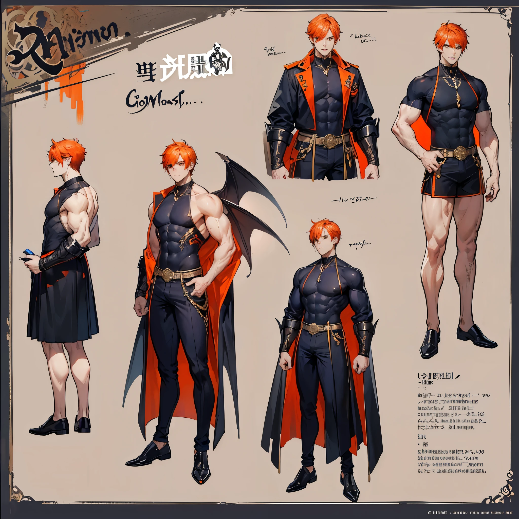 (Masterpiece, best quality), detailed, 1 man, ((character concept art)), ((character design sheet, same character, front, side, back)), full body, body complete, 1 Male angel, 1 Man angel, Detailed face, character design sheet,full bodyesbian, Highly detailed, character sheet, character design, Many parts, dark skin, angel wings, short orange hair, angel outfit, muscle male god, male clothes, masculine, muscle man, male muscle, manly, male angel, Muscle male short orange hair,beautiful man, beautiful muscle man, abs, pectoral muscle