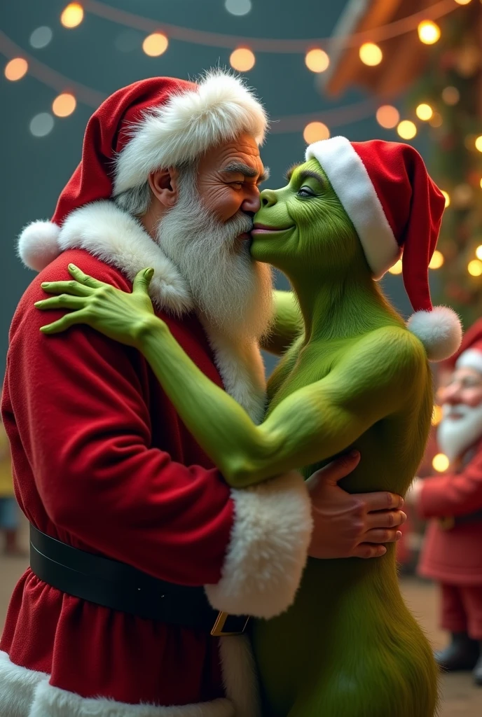 le père Noël qui effectue une fellation au Grinch