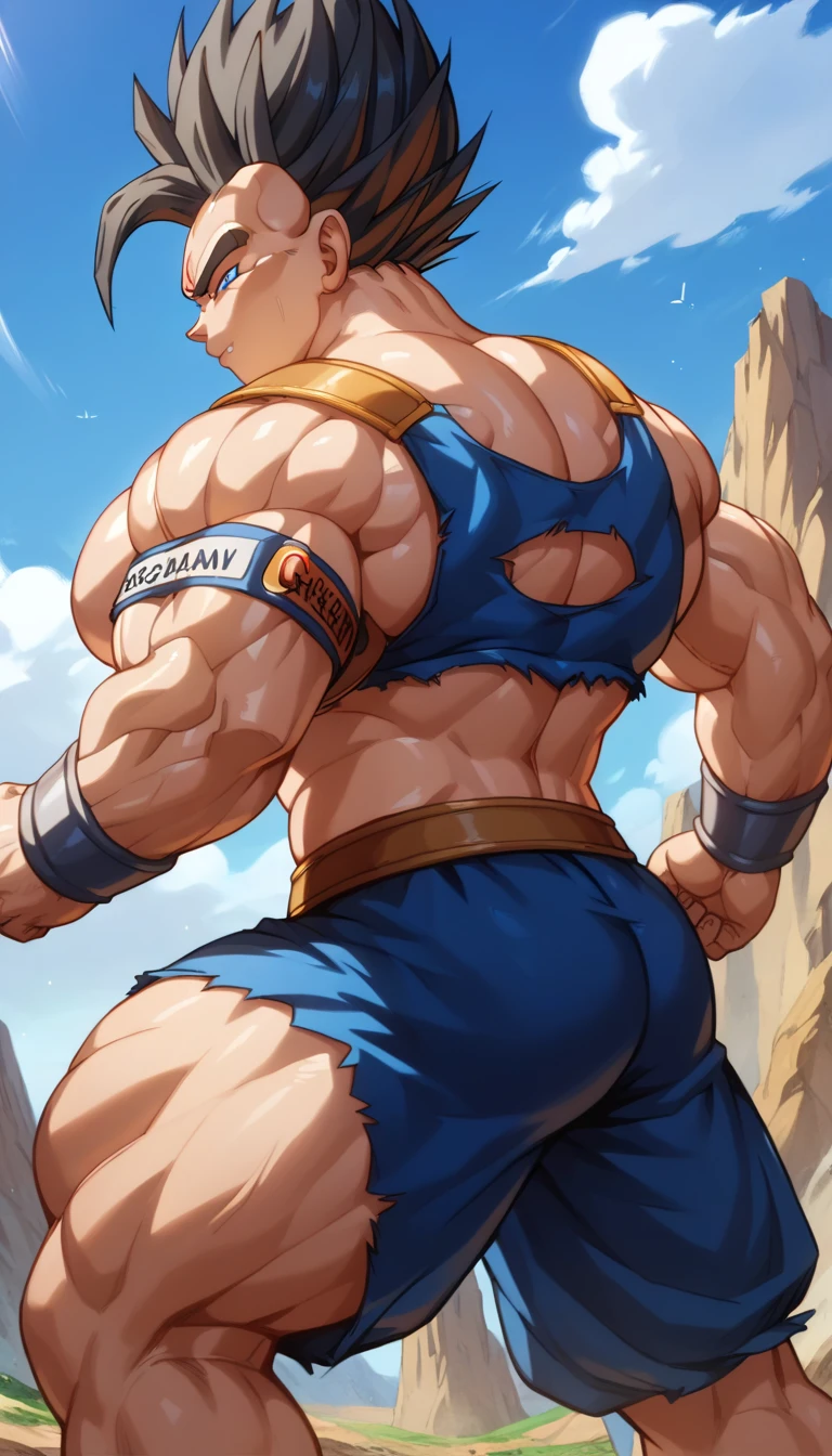  top quality,Anatomical, Big Muscles , Vegeta and Kogenta mix,Demon Body,Sexually attractive gestures,shiny skin, growing skin, taken over by the devil , He smiles wickedly ., armband, bracers,Harness,gigantic penis,supersaiyanaura,