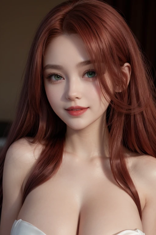 (hyperrealistic), (illustration), (high resolution), (8K), (extremely detailed), (best illustration), (beautiful detailed eyes), (best quality), (ultra-detailed), (masterpiece), (wallpaper), (photorealistic), (natural light), (rim lighting), (detailed face), (high detailed realistic skin texture), (anatomically correct), (solo), (1 girl), (high detailed realistic hair), (red hair:1.2), spike hair, (heterochromic eyes), (detailed blue eyes), (small moles under the eyes), (realistic big breasts:1.5), (plump breasts:1.3), (exposed nipple breasts:1.3), (long legs), (slender abs), (dynamic pose), (closed mouth:1.3), nsfw,