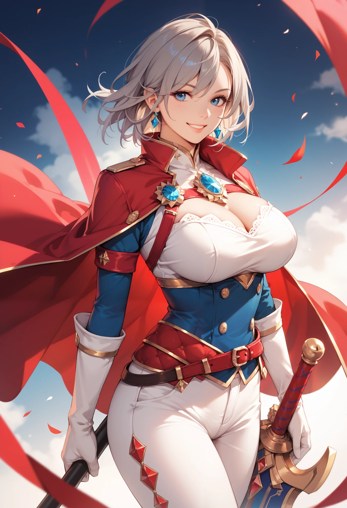 Anime girl with a sword and cape in a field - SeaArt AI