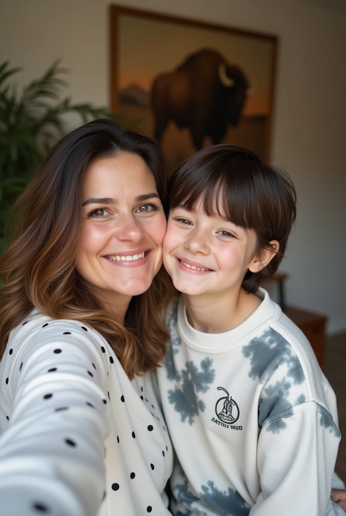 5 years old boy Timmy with his mother sitting in kitchen 