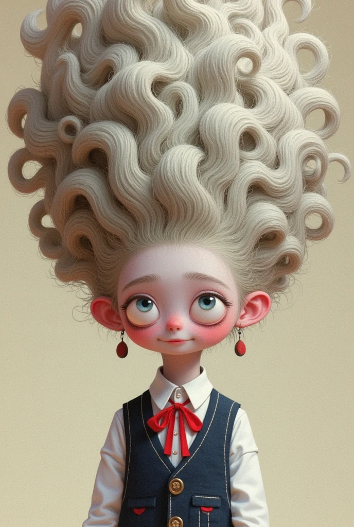 3d illustration： There is a cartoon image of a girl，There is a cartoon image of a girl with a huge hairstyle ，3D Rendering