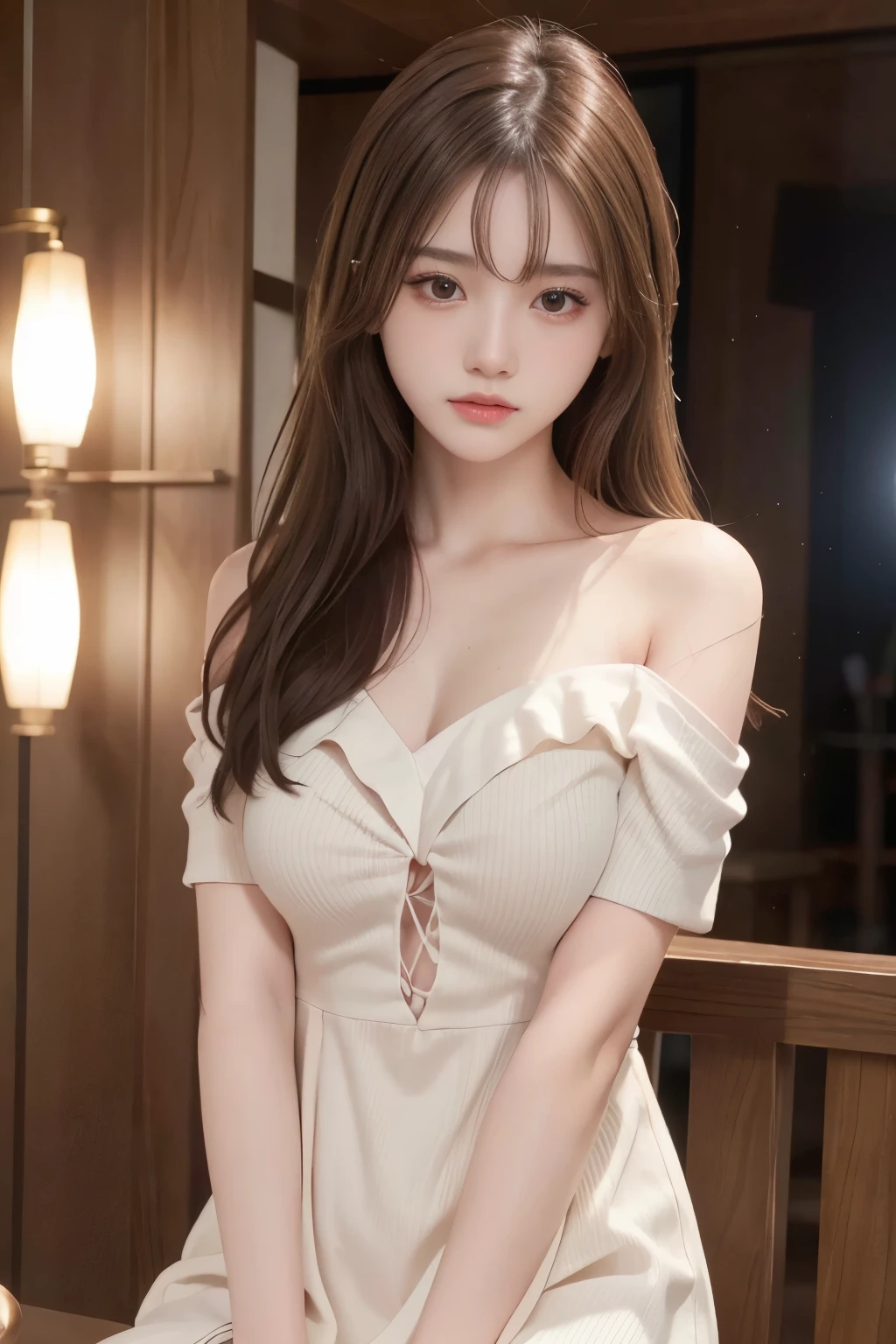 Masterpiece, ultra-high resolution, photo-realistic, realistic skin details, realistic clothing details, cinematic lighting, ray tracing, 17-year-old girl, off-shoulder dress, extremely beautiful eyes,