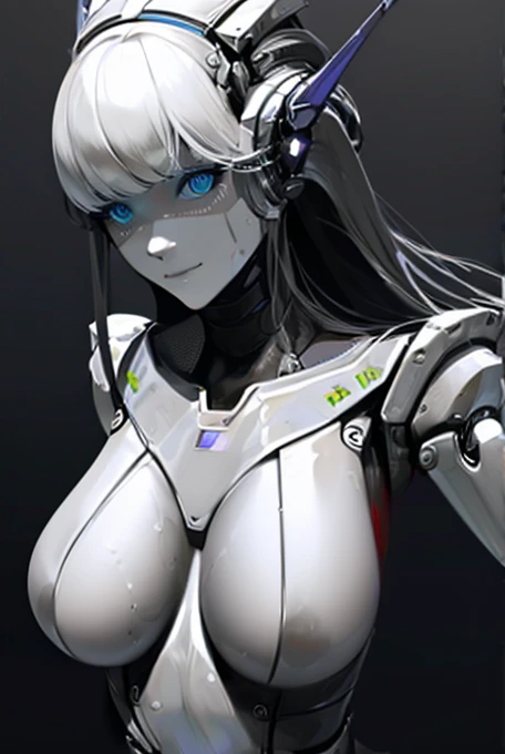 (masterpiece),(Highest quality),(Super detailed),(Best illustrations),(Best Shadow),(Absurd),(Detailed Background),(so beautiful), 16K, 8K, 4K,(Best Shadow),robotization,woman ,big bust,Robot Joint ,Metal skin,Black robot Suit,long hair,a black robot suit that covers the whole body,robot hand,cyber bodysuit,mecha head,(Detailed hands and fingers:1.2),Ball joint robot body,doll joint,beautiful face,beautiful robot girl,robotic eye,robotic hands,(no more human skin),android girl,cyborg girl,F cup, sexy body,(machine made joints:1.2),(machanical limbs:1.1),(blood vessels connected to tubes),(mechanical vertebra attaching to back),(mechanical cervial attaching to neck),no messy picture style,no emotion,tech control,black robot suit,maintenance,smile,hypno,highleg,leotard