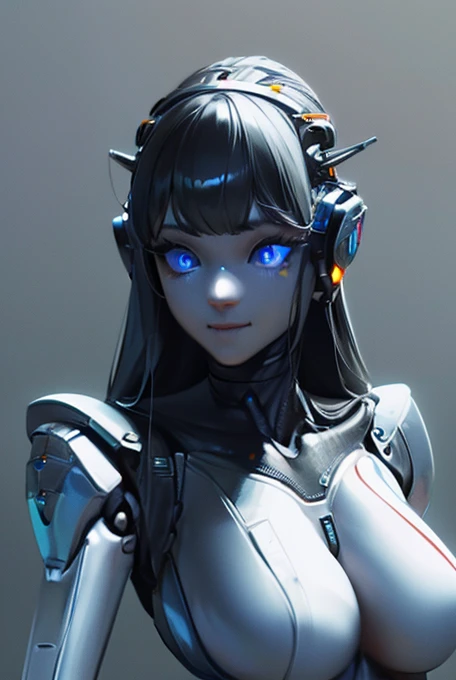 (masterpiece),(Highest quality),(Super detailed),(Best illustrations),(Best Shadow),(Absurd),(Detailed Background),(so beautiful), 16K, 8K, 4K,(Best Shadow),robotization,woman ,big bust,Robot Joint ,Metal skin,Black robot Suit,long hair,a black robot suit that covers the whole body,robot hand,cyber bodysuit,mecha head,(Detailed hands and fingers:1.2),Ball joint robot body,doll joint,beautiful face,beautiful robot girl,robotic eye,robotic hands,(no more human skin),android girl,cyborg girl,F cup, sexy body,(machine made joints:1.2),(machanical limbs:1.1),(blood vessels connected to tubes),(mechanical vertebra attaching to back),(mechanical cervial attaching to neck),no messy picture style,no emotion,tech control,black robot suit,maintenance,smile,hypno,highleg,leotard