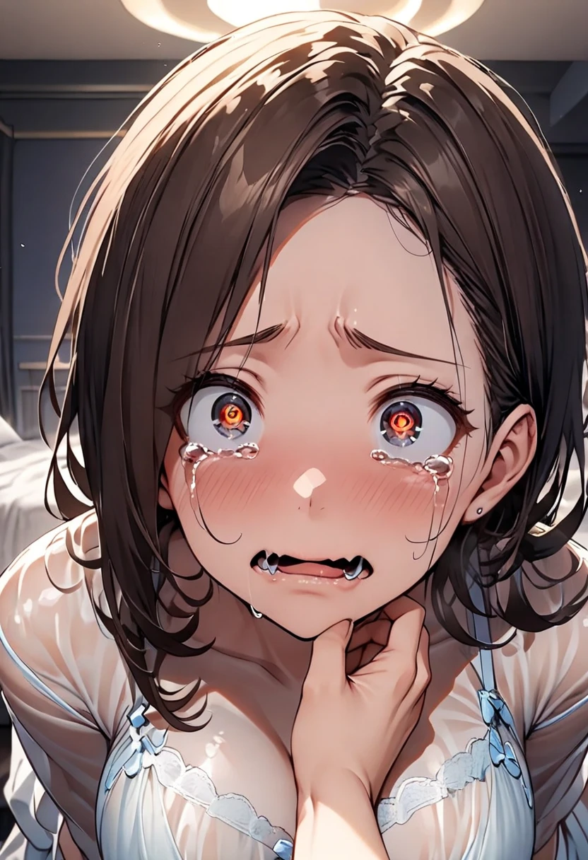 blush, sweat, open mouth, rolling eyes, tears, tongue out,trail,open mouth,tongue out,from above,overflow,wet,Spasm, on bed