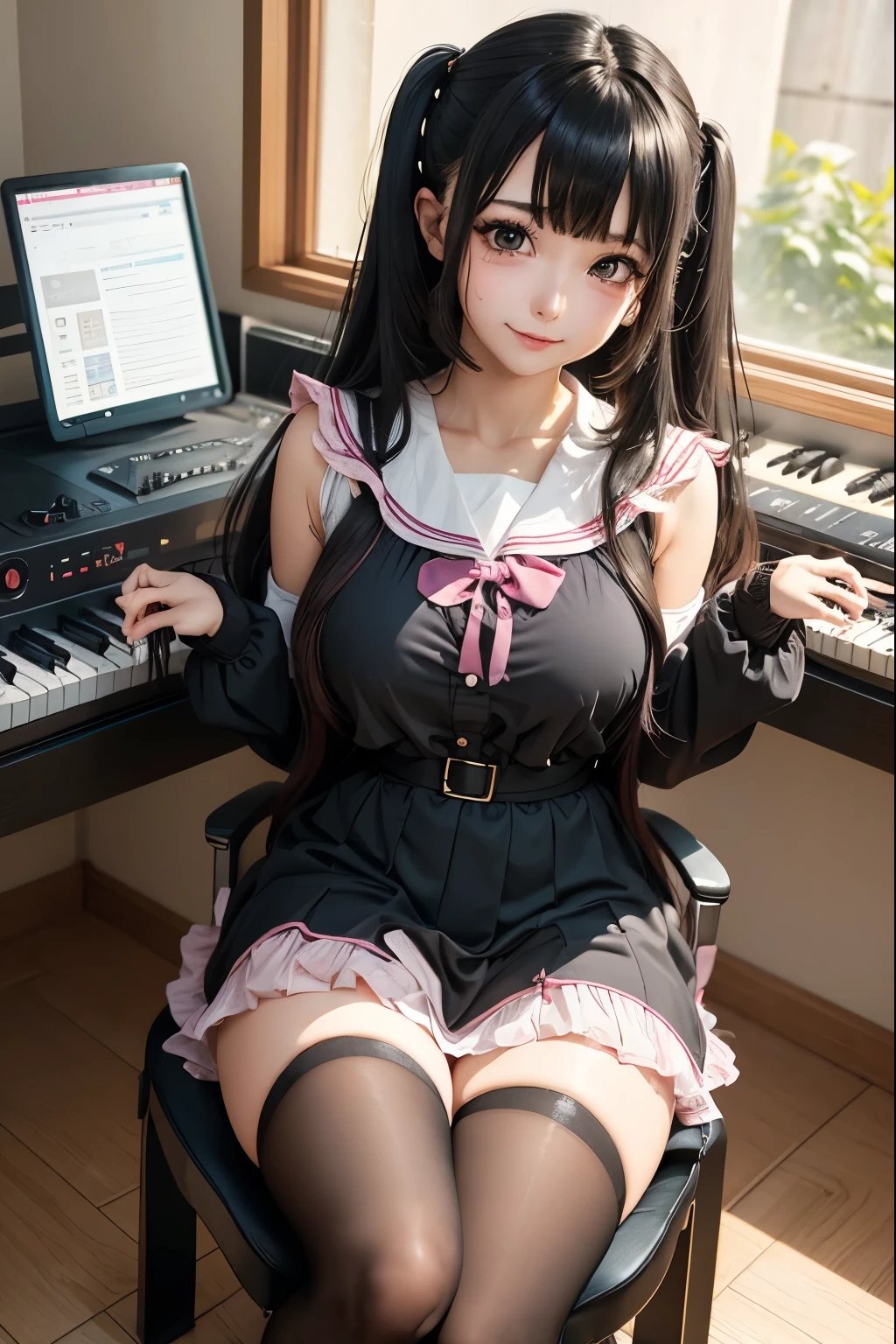 high school girlブレザー、high school girl、Red checked skirt、JK Style、Jacket、smile、garter、Knee socks、Panty stocking、Otherworldly beauty、Extraordinarily cute、boredom、unusual beauty、Dark black eyeshadow、sorrow、Good skin glow、Long Hair Straight Hair、Dark Gothic Makeup、暗いsmile、Beautiful woman、Stained Glass Background、On the table、Best Quality、5 reference books、Sweat glistens on my chest、Sweat glistens on my face、Thigh sweat、sweating、Black frill East size Regular size、Dark pink hair、Age 22 years old、Sweat sticks to my thighs、I sweat a lot and get sticky、My thighs are sticky and shiny、Sweating on thighs and chest、Small breasts、Slightly slim、I sweat all over my body、play the piano、Sit down and play an instrument、legs are thin、Two people、Lesbian couple、Hugging a girl、My female friend has a super cute face、My female friend has a very beautiful face、Do lesbian play、Super smooth straight hair、Thin thighs、