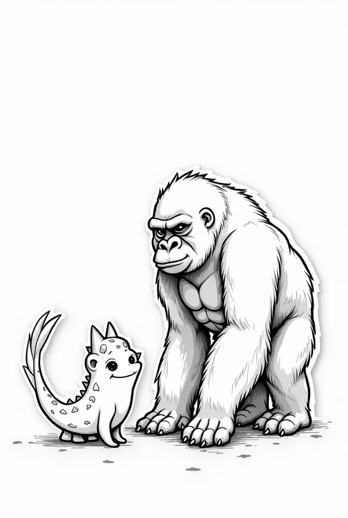 Cute and adorable Black Caiman and its Cub, coloring page for kids, happy, smiling, surrounded by plants, vector art, minimalistic, vector 2d, black lines white background, coloring page for beginners, vector illustration, pencil strokes, no color, drawing for coloring, white background, line art, Pixar style, white