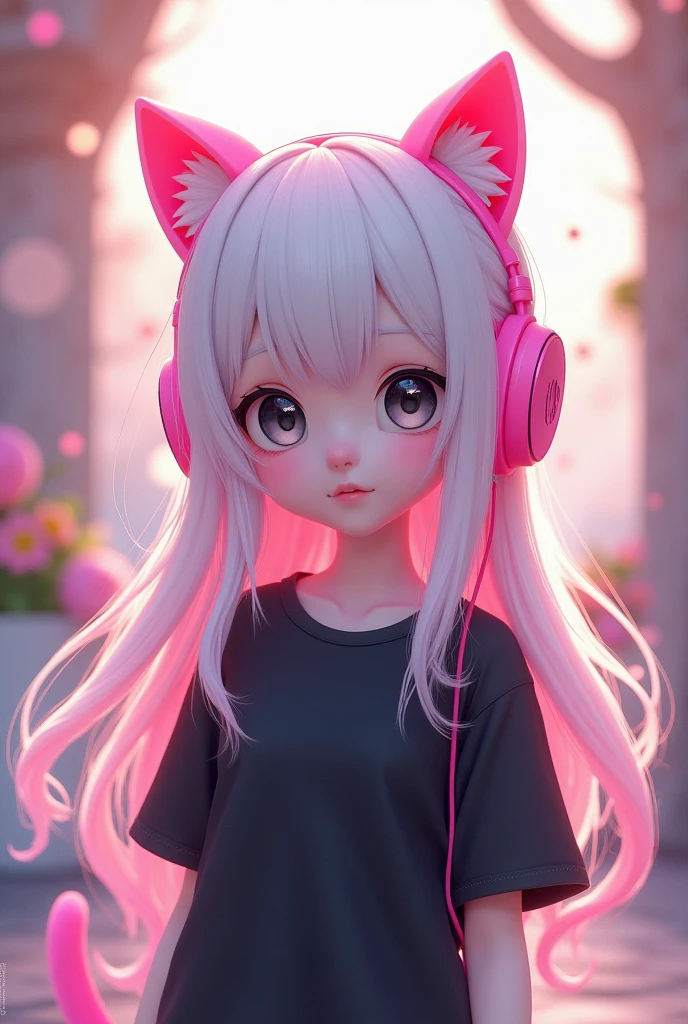 a demon girl with headphones and a backpack sitting on the ground, anime goth demon girl, wearing skirt and crop lace shirt, choke, wearing cat ear headphones, ulzzang, sfw
